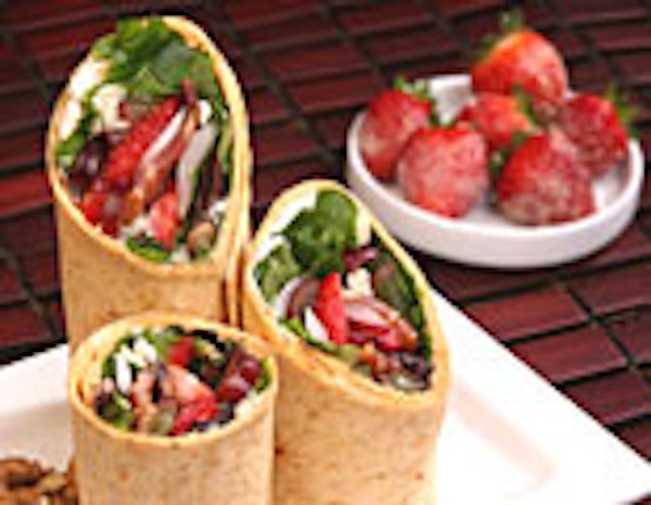 Strawberry, Spinach and Baby Lettuce Salad Wrap