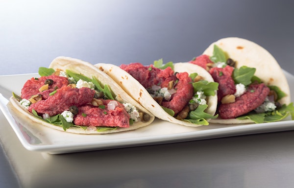 Fried Beet and Goat Cheese Mini Tacos