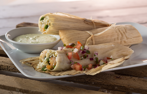 Seafood Tamales with Roasted Poblano Cream Sauce-image