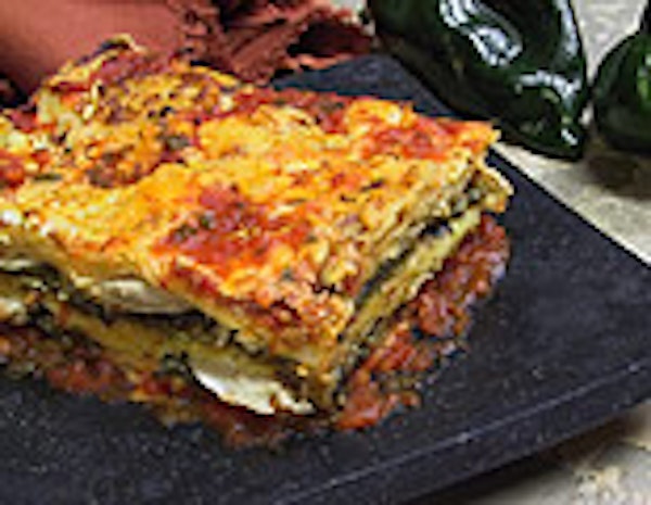 Tex-Mex Lasagna with Spinach-Poblano Chicken & Goat Cheese
